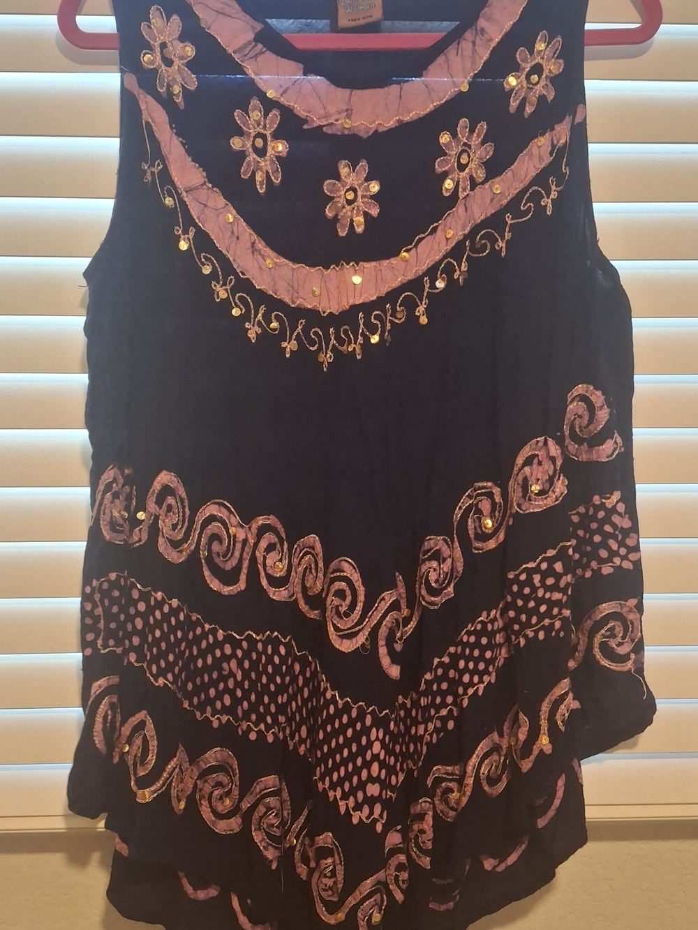 Navy Tank Top with Pink Floral Embroidery and Sequin Accents